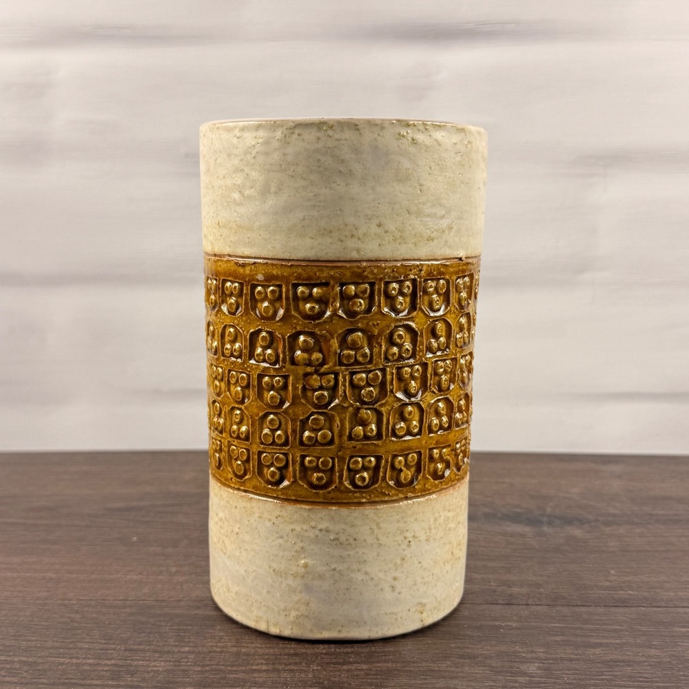 Bitossi Trifoglio Italian Ceramic Vase Cream Brown Mid Century Modern